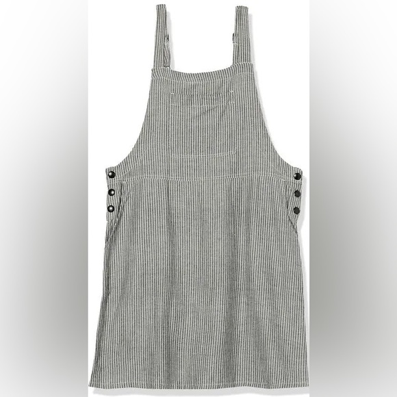 NWT Volcom Sunday Strut Dress - black and white overall railroadstripe pinafore - Picture 2 of 4